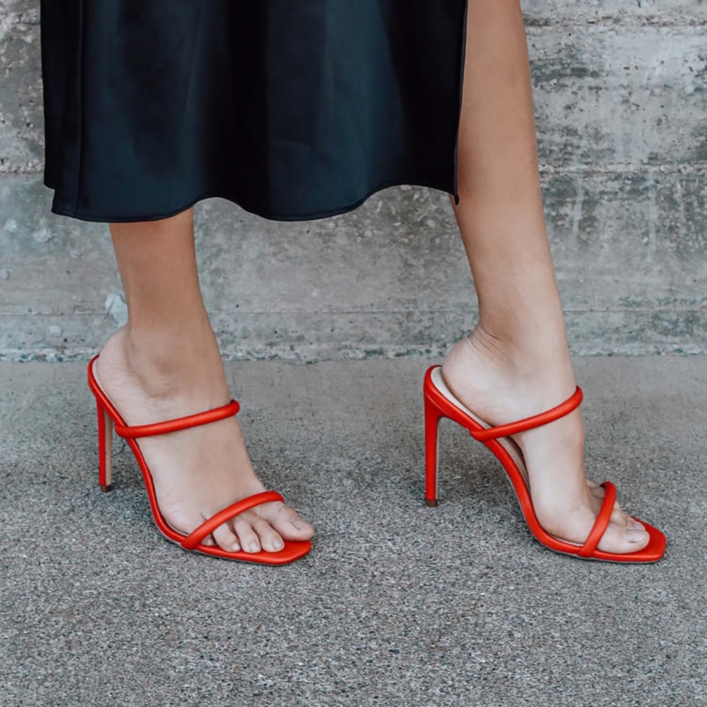 Theyaa Red Square-Toe High Heel Sandals - Picture 3 of 7